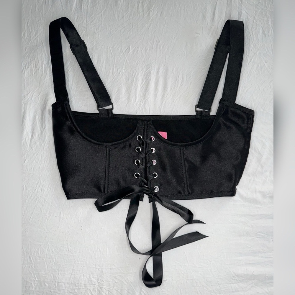 Dolls Kill Sugar Thrillz My Beloved Black Satin Underbust Corset Top